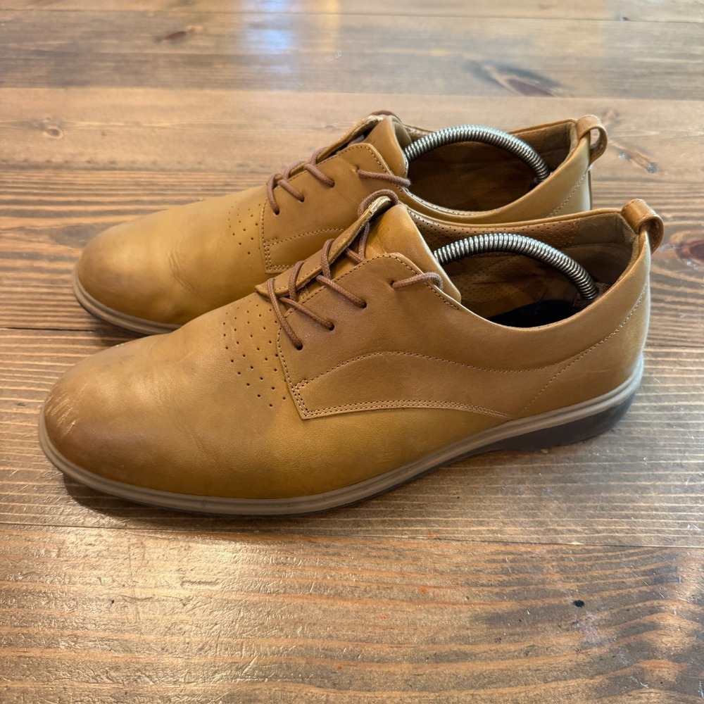 Amberjack Mens Original Oxford Size 12 Tan Leather Dress Shoes Comfort Plain Toe